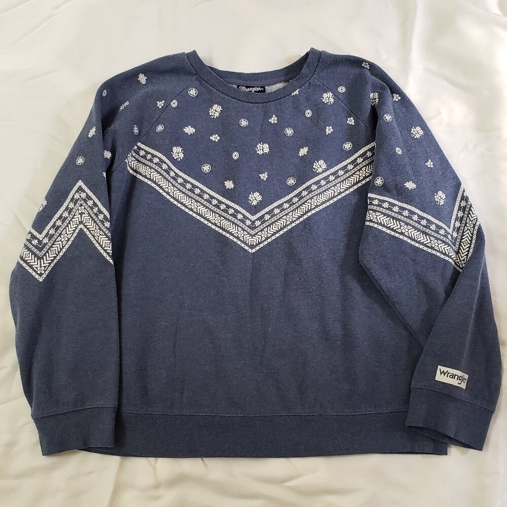 Rare aop Wrangler Fleece Sweatshirt Vintage Crewneck Abstract Western Bandana